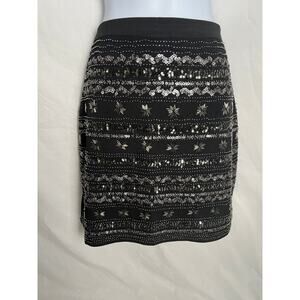 Allya Women’s Black Sequin Mini Skirt Size M – Cocktail Party Holiday Skirt